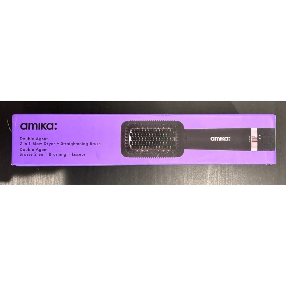 Amika Double Agent 2-in-1 Blow Dryer Straightening Brush Black Rose Gold